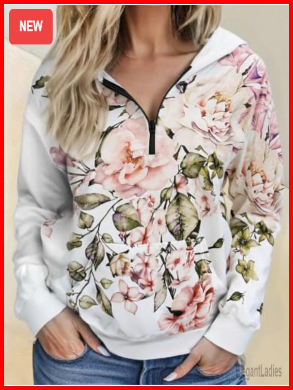 Women's Floral Half Zip Hoodie Long Sleeve Casual Fall Sweatshirt